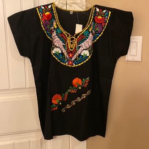 Mexican Embroidered Black Top Size L
